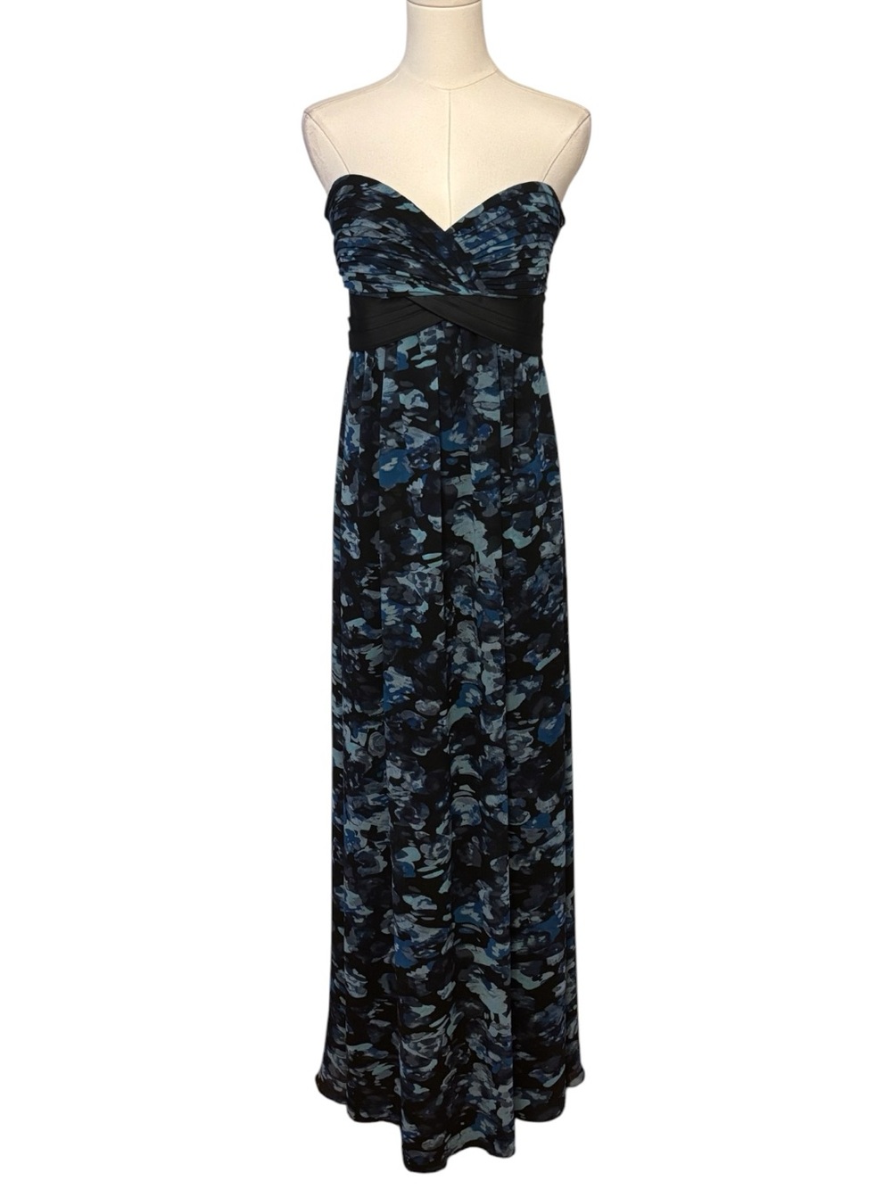 BCBG MaxAzaria Blue Strapless Chiffon Maxi Dress Size 6